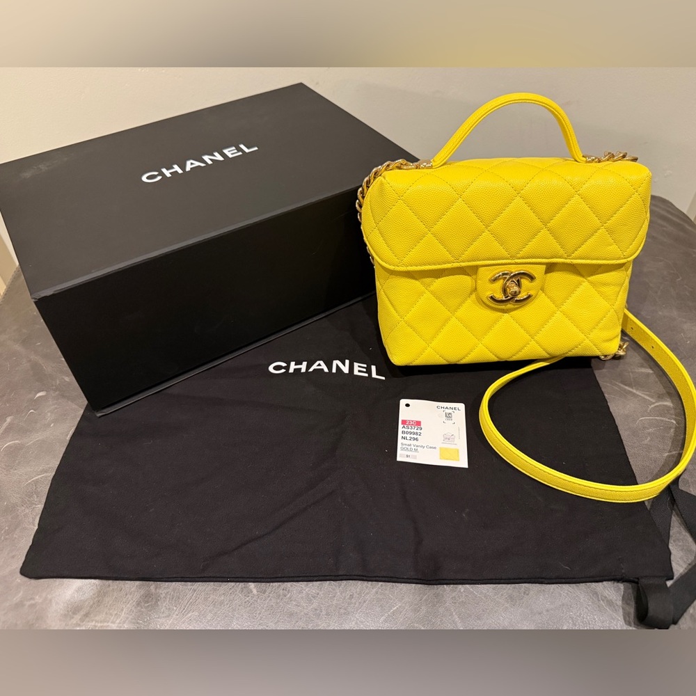 Chanel Caviar Quilted Handy Box Vanity Case, Yellow